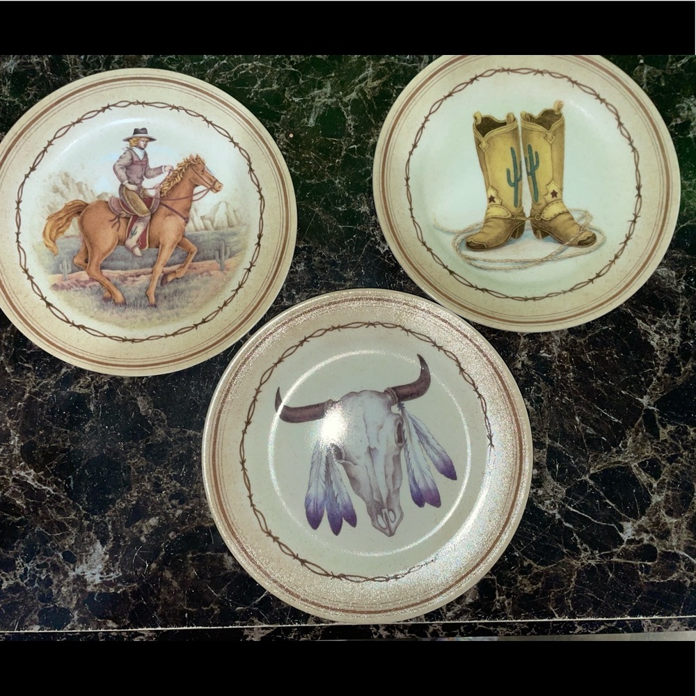 3 Decorative Western Cowboy Themed Wall Plates Ranch Decor Texas Southwest